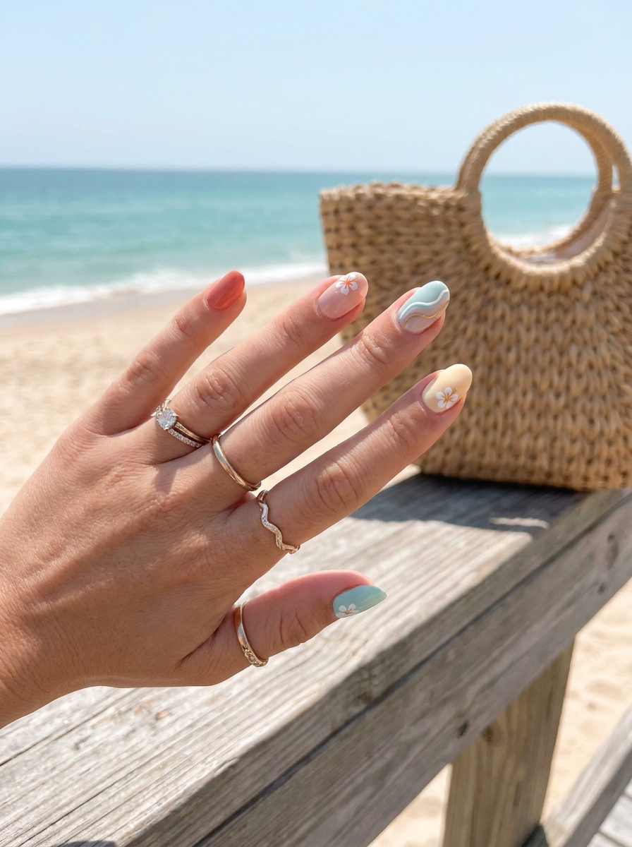 Tropical Mix Beach Nails als Beachy Nails Inspiration 2026